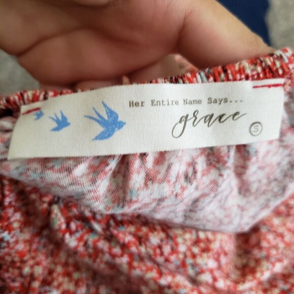 Floral Flowy Mini Short Dress Puff Sleeves Red Size Small - Picture 5 of 9